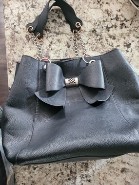 Betsey Johnson Black Bow Vegan Leather Tote Bag
